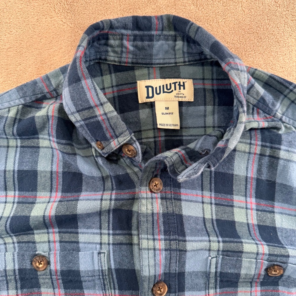 Duluth Trading Co Flannel Plaid Button Down Shirt 100% Cotton Blue Men Sz M - Picture 3 of 8